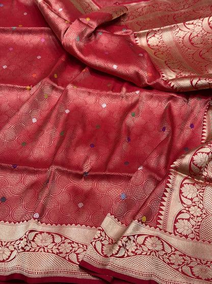 Red Handwoven Pure Banarasi Brocade Saree in 100% Katan Silk