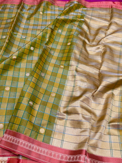 Yellow Handwoven Pure Banarasi Tissue Saree