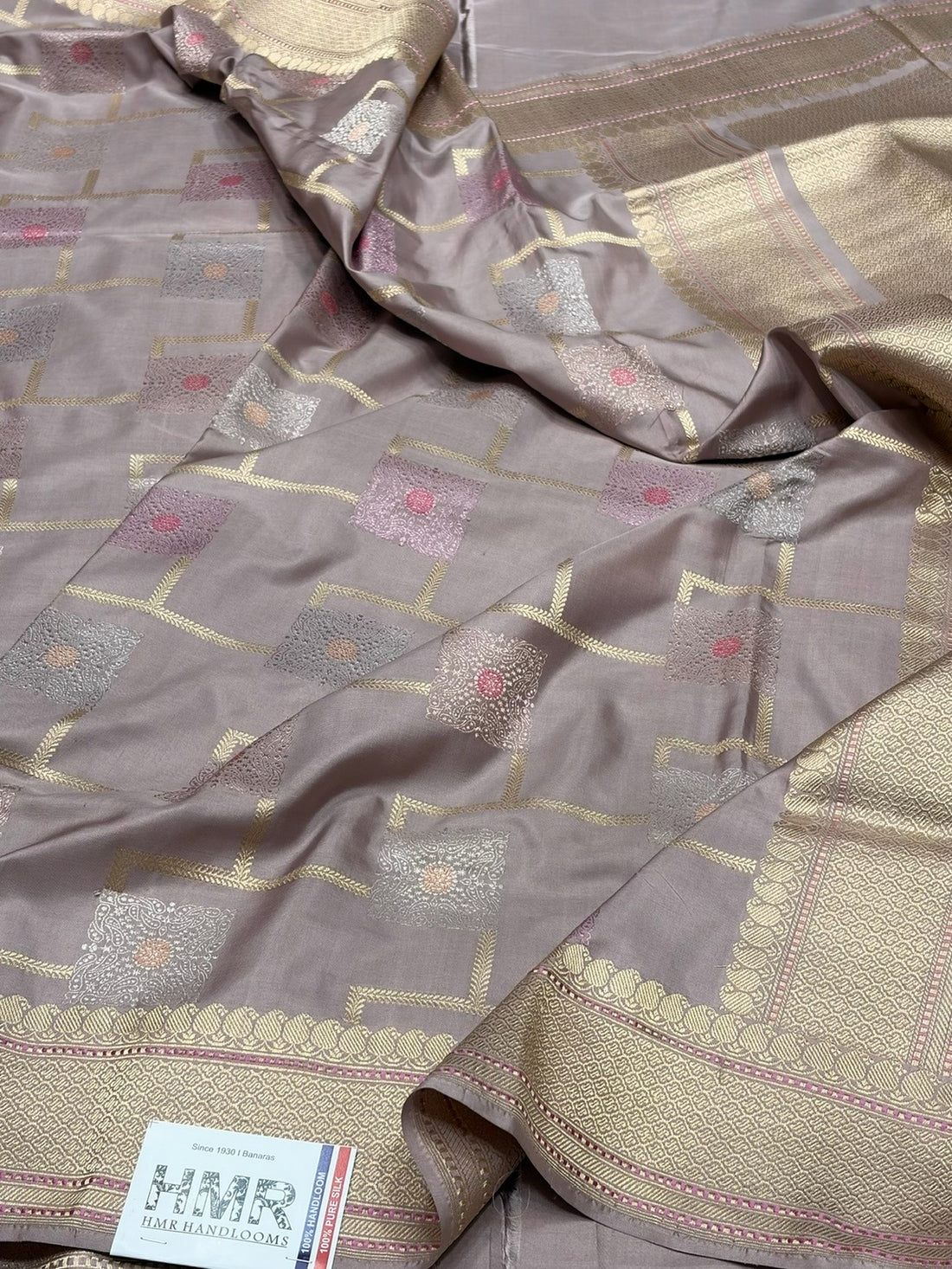 Mauve Handwoven Pure Banarasi Silk Saree – Kadwa Weave in 100% Katan Mulberry Silk
