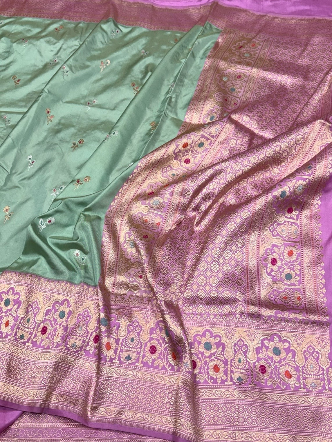 Pista Green Ektara Handwoven Pure Silk Banarasi Saree