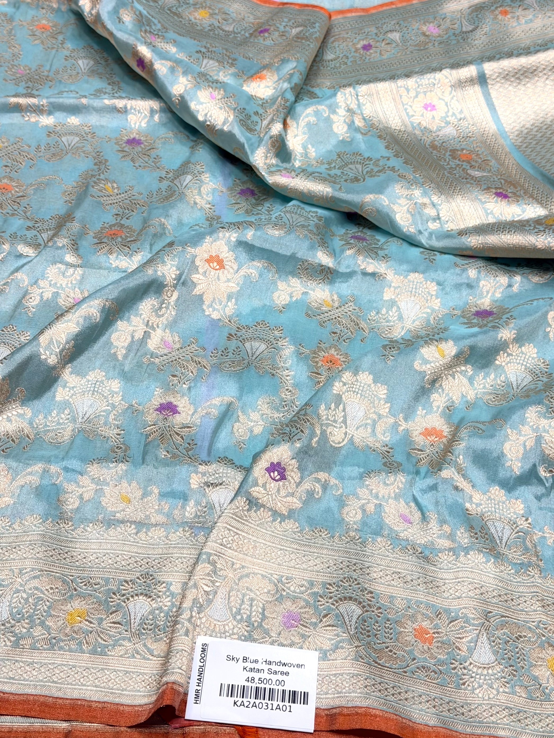 Sky Blue Handwoven Pure Banarasi Tissue Saree
