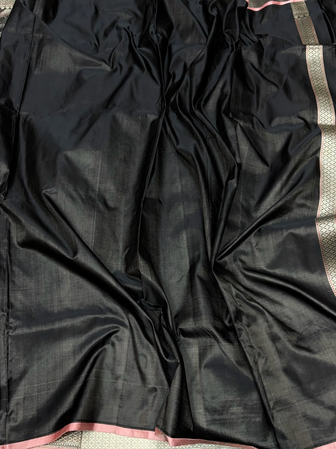 Black Handwoven Pure Banarasi Satin Silk Saree – Traditional Kadwa Weave in 100% Pure Satin Silk