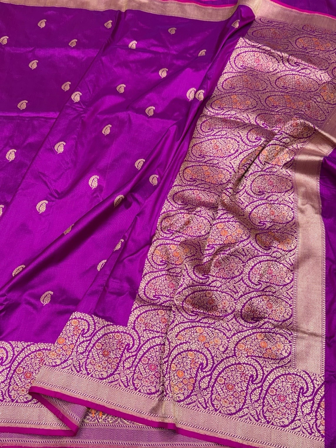 Magenta Pink Handwoven Pure Banarasi Silk Saree in Kadwa Weave | Authentic Katan Mulberry Silk