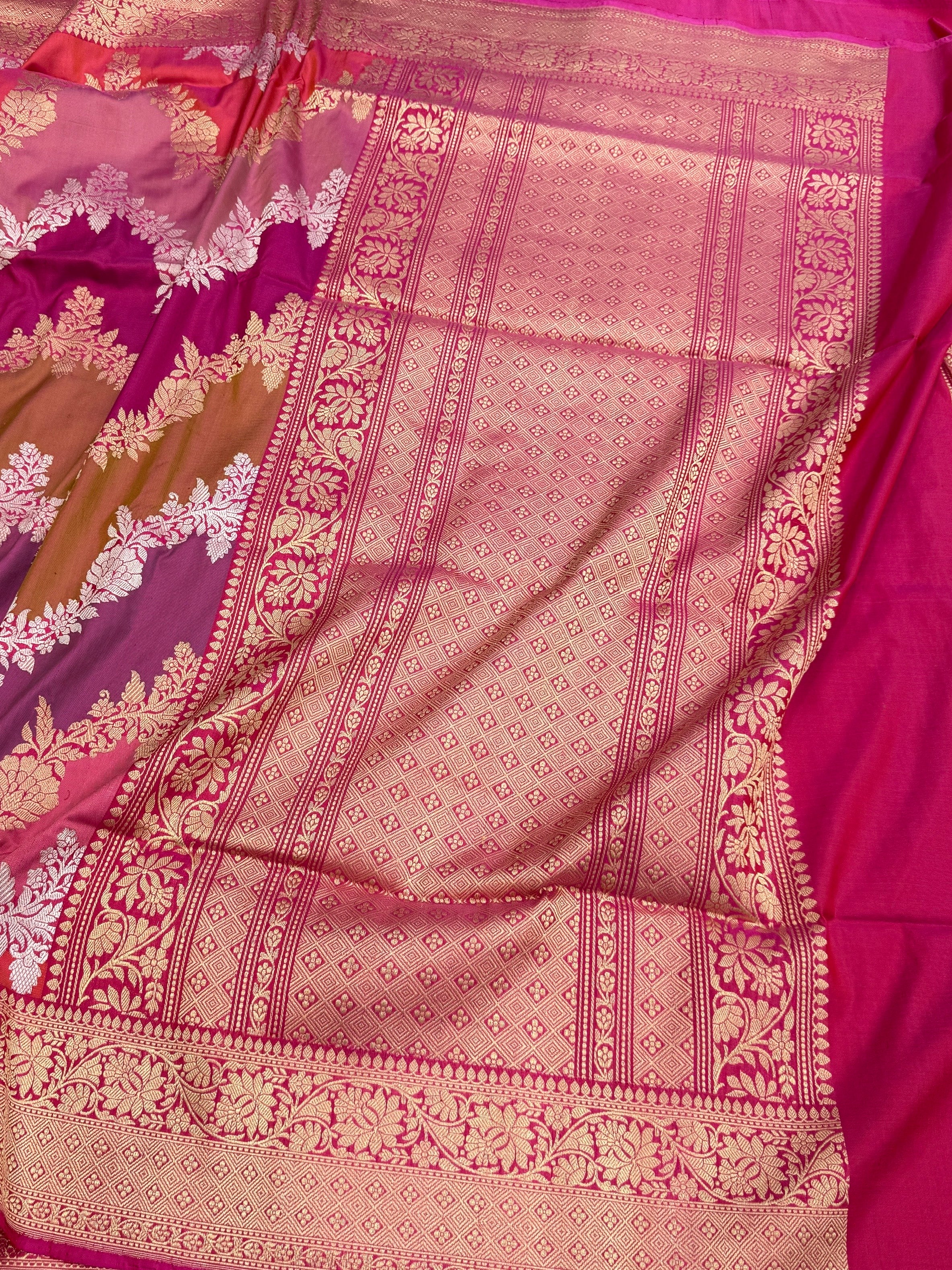 Rani Pink Handwoven Pure Banarasi Rangkaat Silk Saree