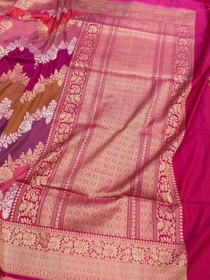 Rani Pink Handwoven Pure Banarasi Rangkaat Silk Saree