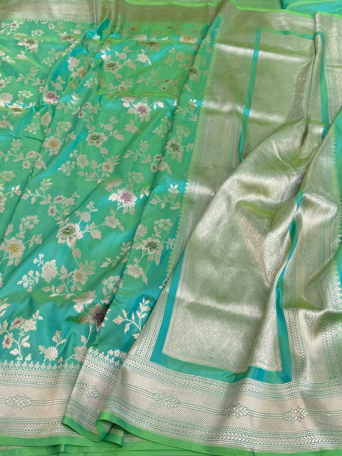 Sea Green Banarasi Minakari Pure Katan Silk Saree