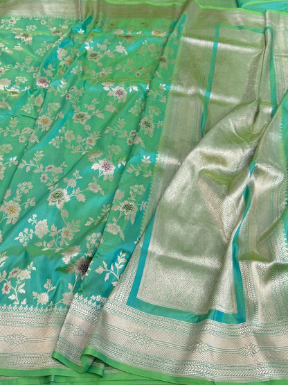 Sea Green Banarasi Minakari Pure Katan Silk Saree