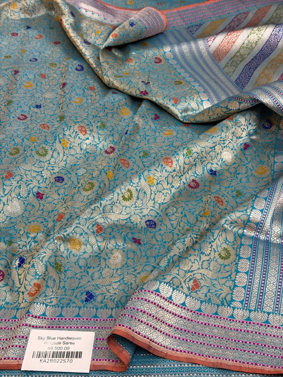 Sky Blue Handwoven Pure Banarasi Silk Brocade Saree