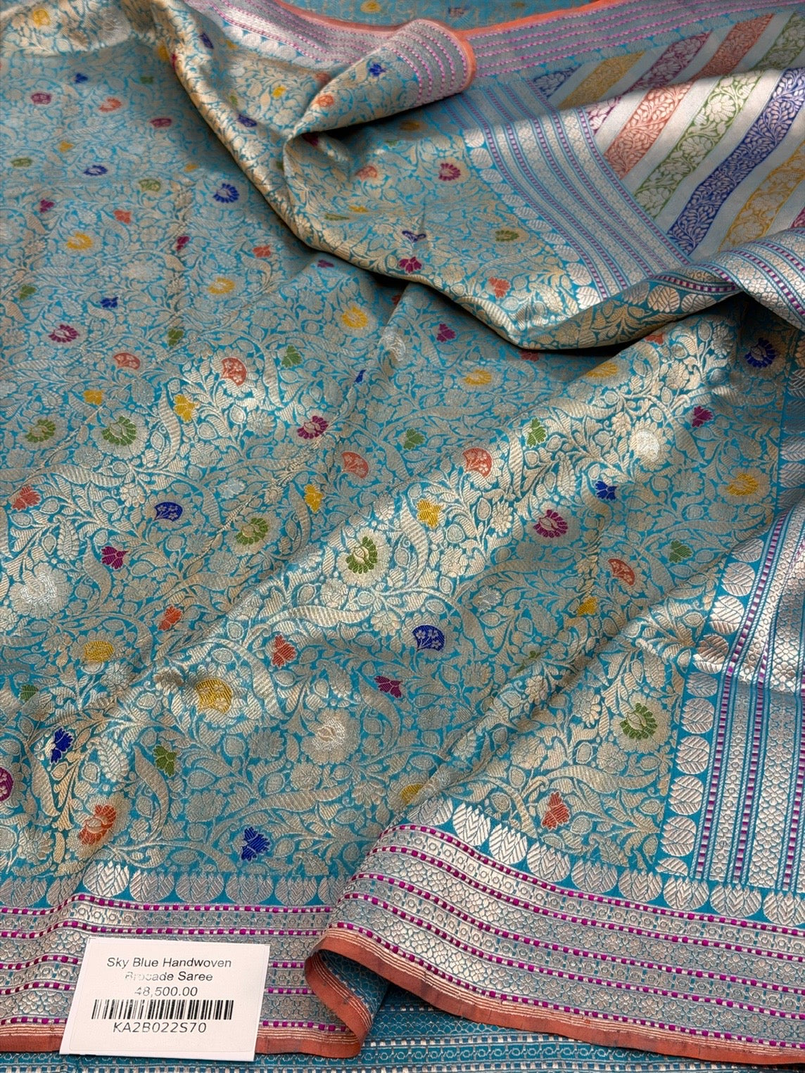 Sky Blue Handwoven Pure Banarasi Silk Brocade Saree