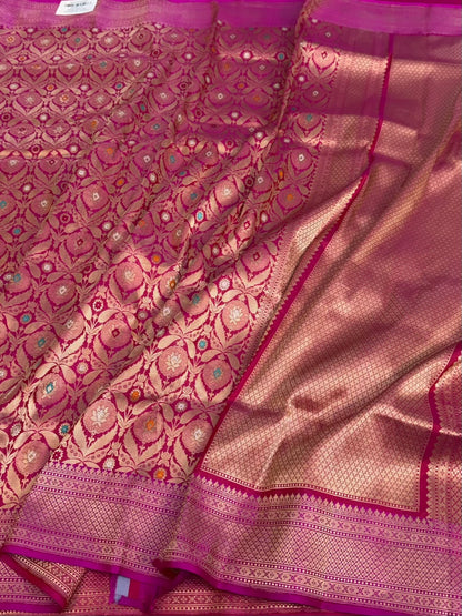 Rani Pink Handwoven Pure Banarasi Silk Brocade Saree