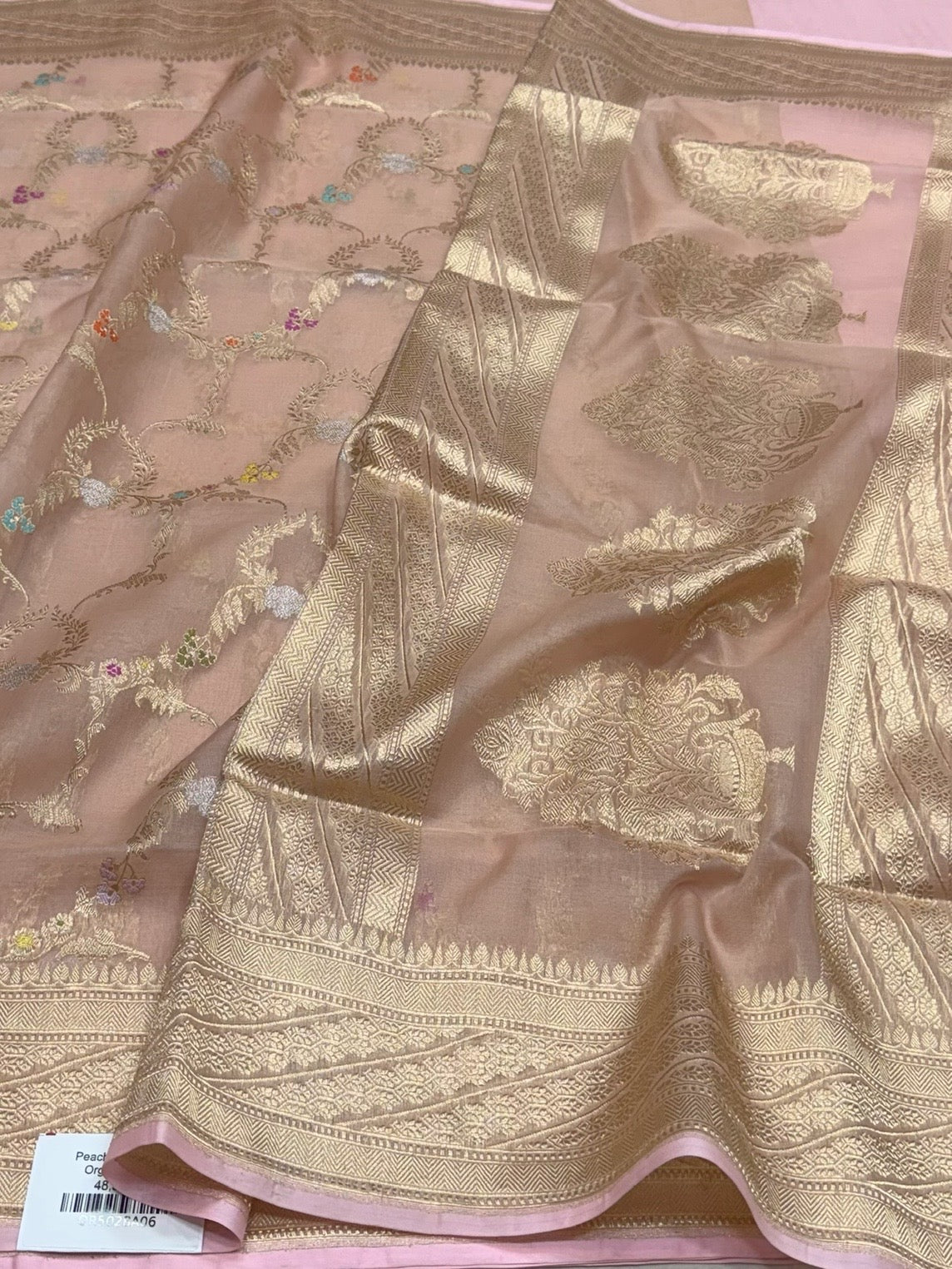 Peach Handwoven Pure Organza Silk Saree
