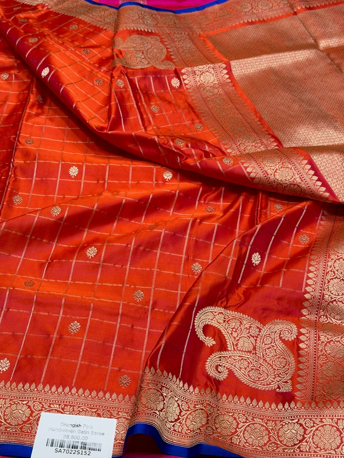 Orange Handwoven Pure Banarasi Satin Silk Saree