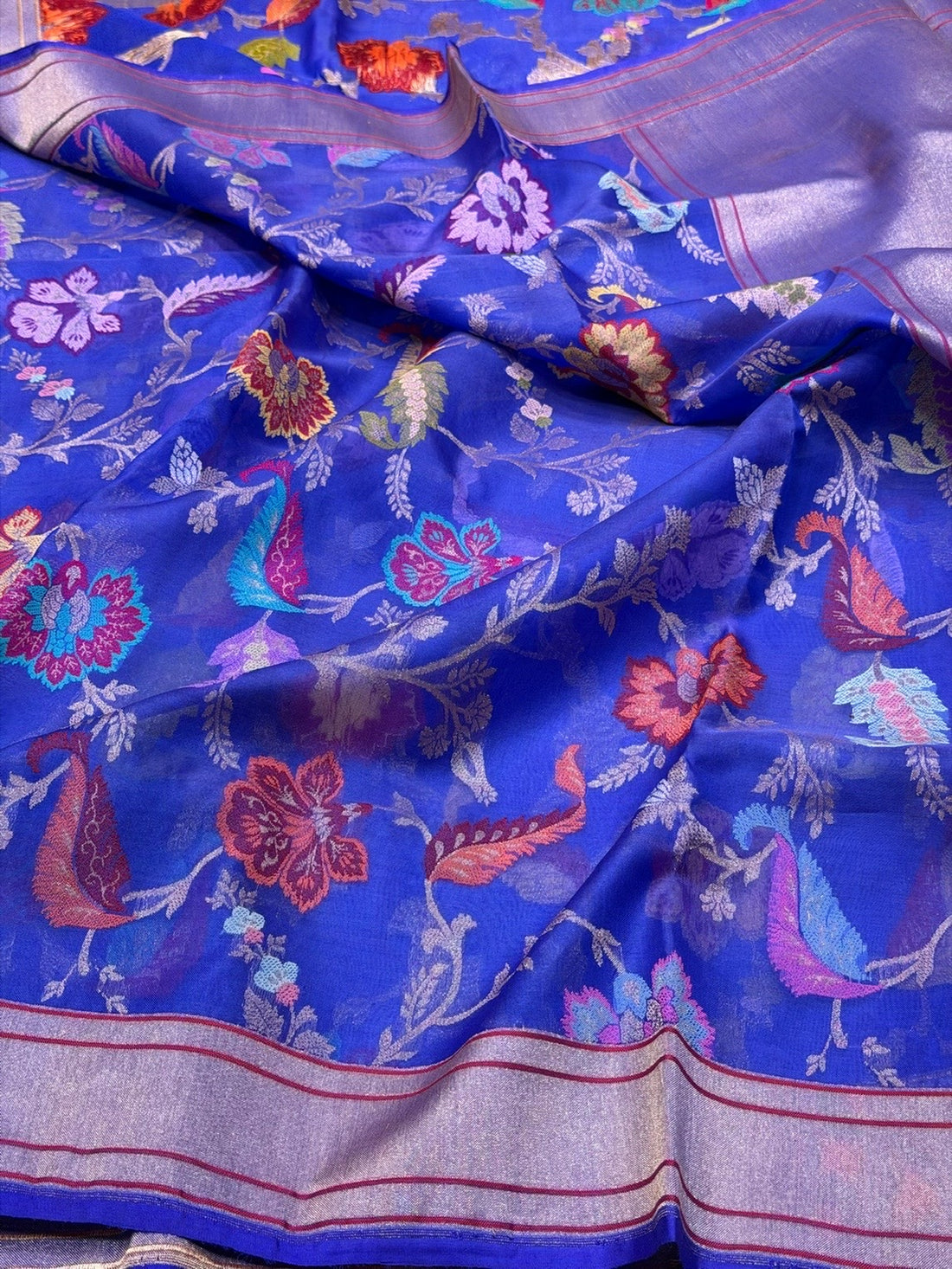 Purple Handwoven Pure Kora Jamdani Silk Saree