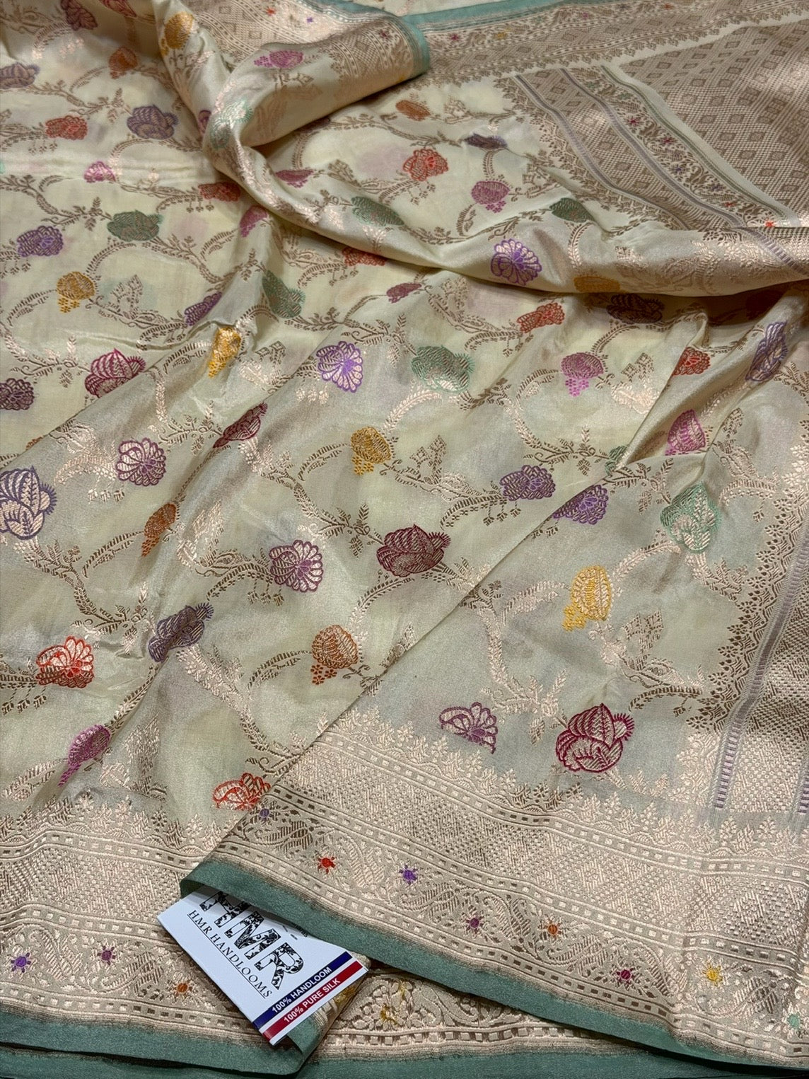 Ivory Handwoven Pure Banarasi Tissue Saree