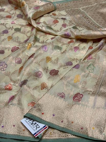 Ivory Handwoven Pure Banarasi Tissue Saree