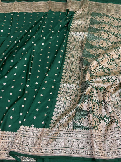 Bottle Green Handwoven Pure Banarasi Satin Silk Saree