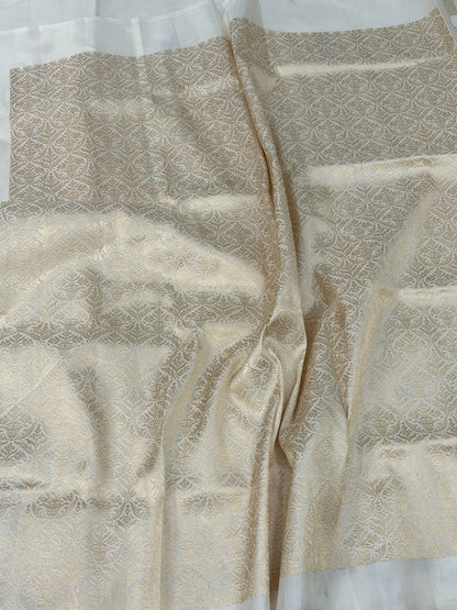 White Handwoven Pure Banarasi Ektara Katan Silk Saree