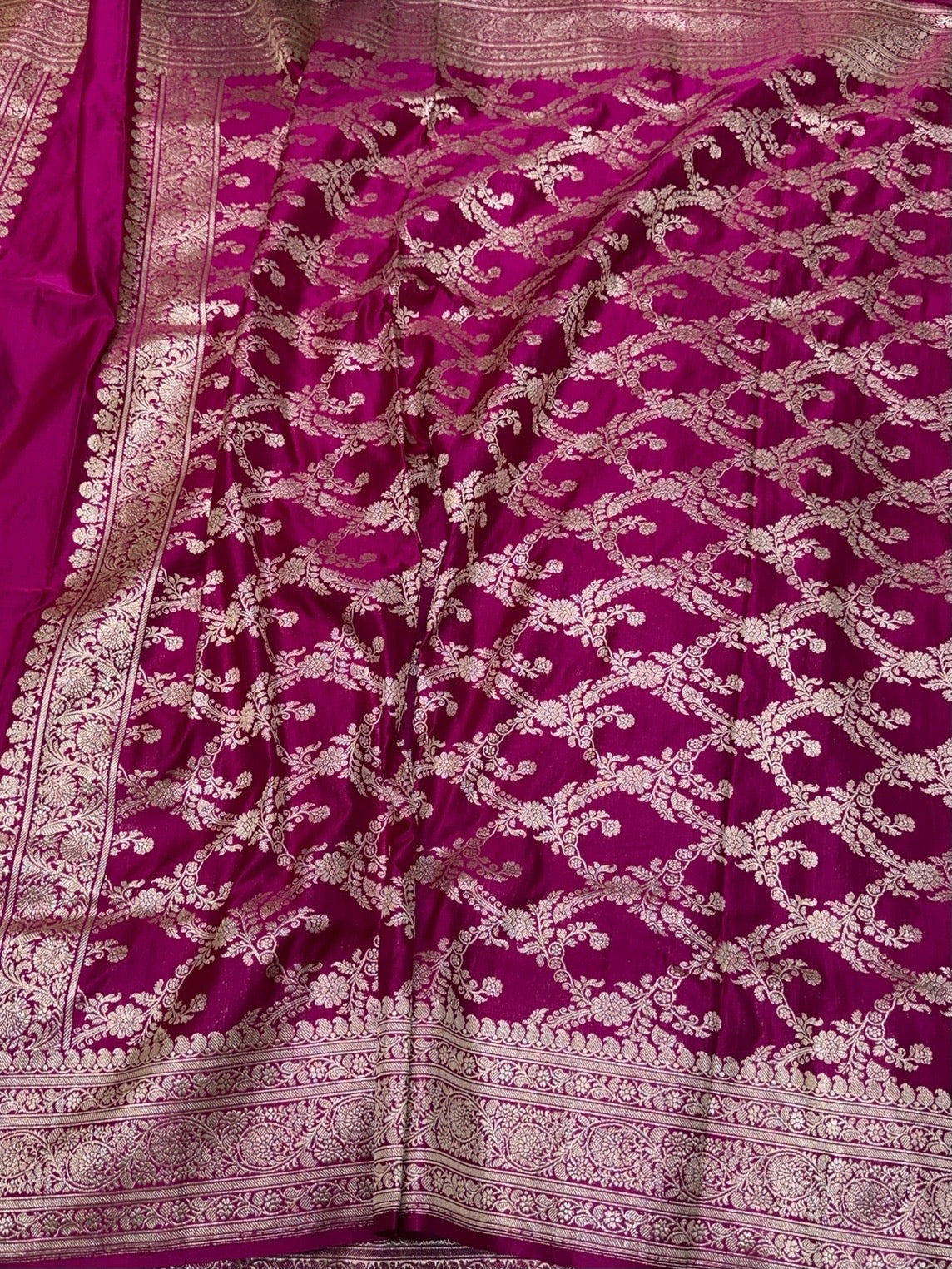 Rani Pink Handwoven Vintage Pure Banarasi Satin Silk Saree