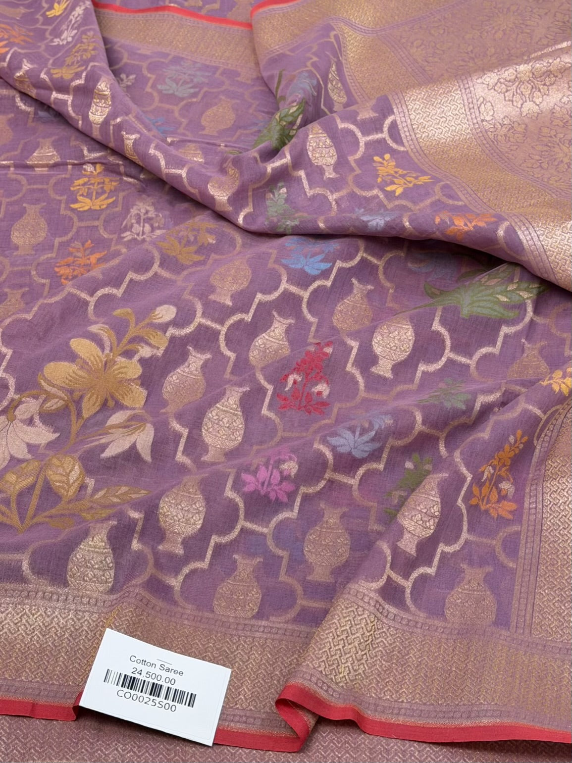 Lavender Pure Muslin Cotton Jamdani Saree