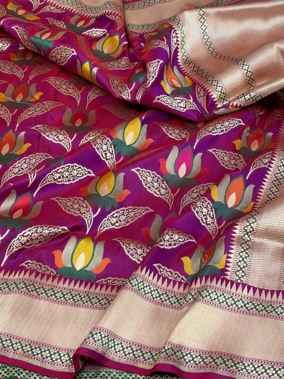 Magenta Pink Banarasi Tilfi Minakari Pure Katan Silk Saree