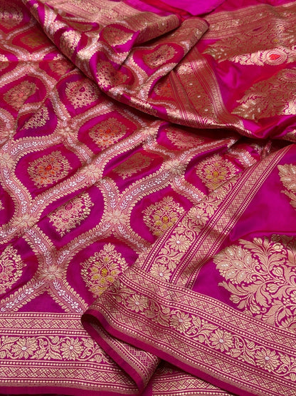 Rani Pink Handwoven Pure Banarasi Silk Saree