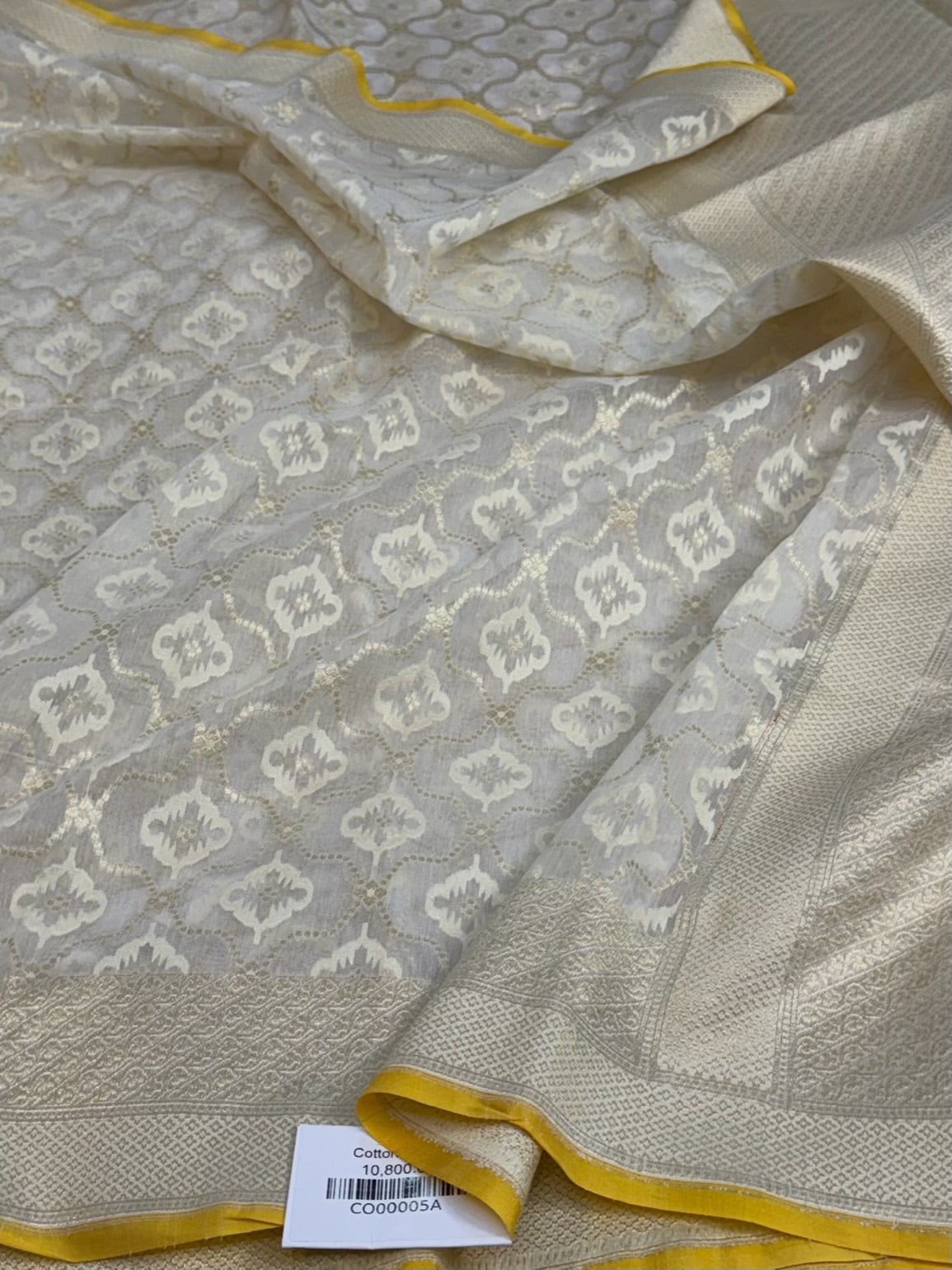 White Pure Banarasi Kora Cotton Saree