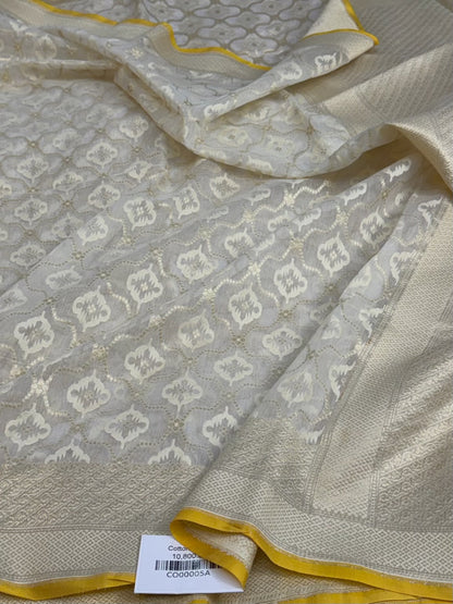White Pure Banarasi Kora Cotton Saree