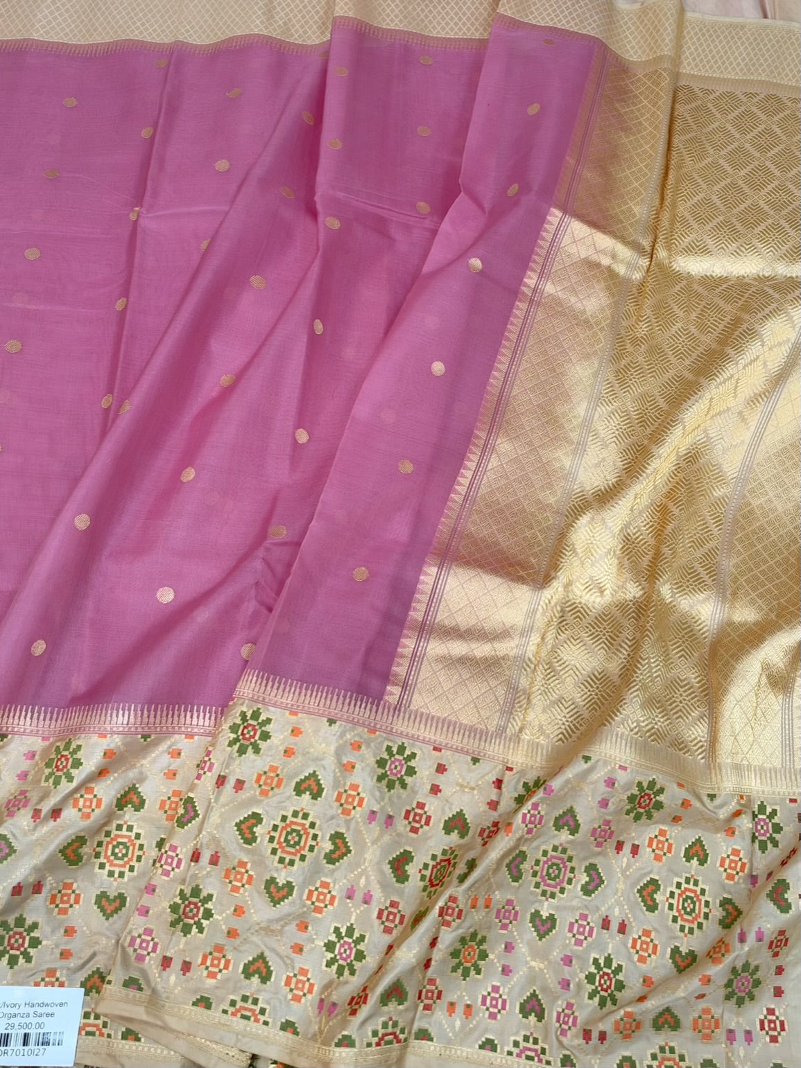Pink Handwoven Pure Banarasi Organza Silk Saree