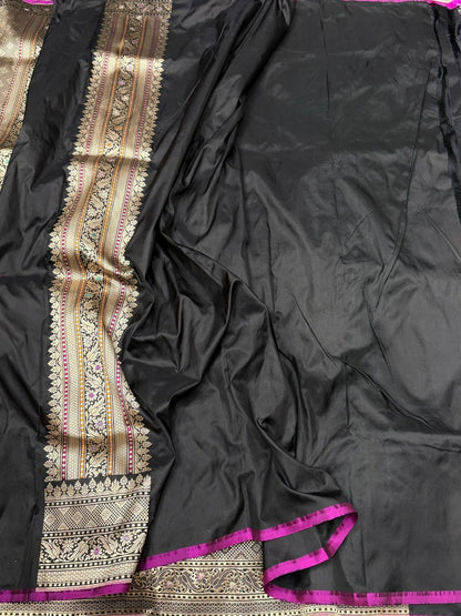 Black Handwoven Pure Silk Banarasi Saree