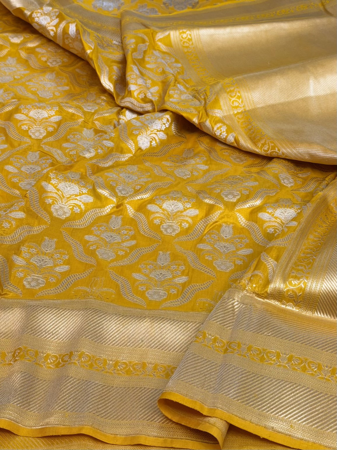 Gold Yellow Handwoven Pure Banarasi Katan Silk Saree
