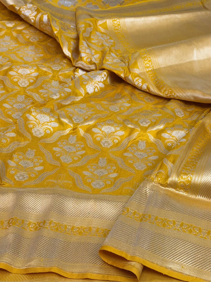 Gold Yellow Handwoven Pure Banarasi Katan Silk Saree