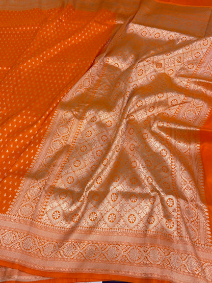 Orange Banarasi Pure Katan Silk Saree
