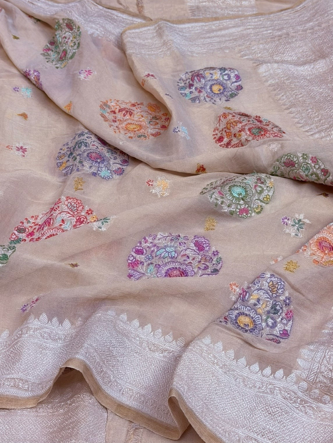 Blush Peach Handwoven Pure Tissue Tussar Georgette Saree