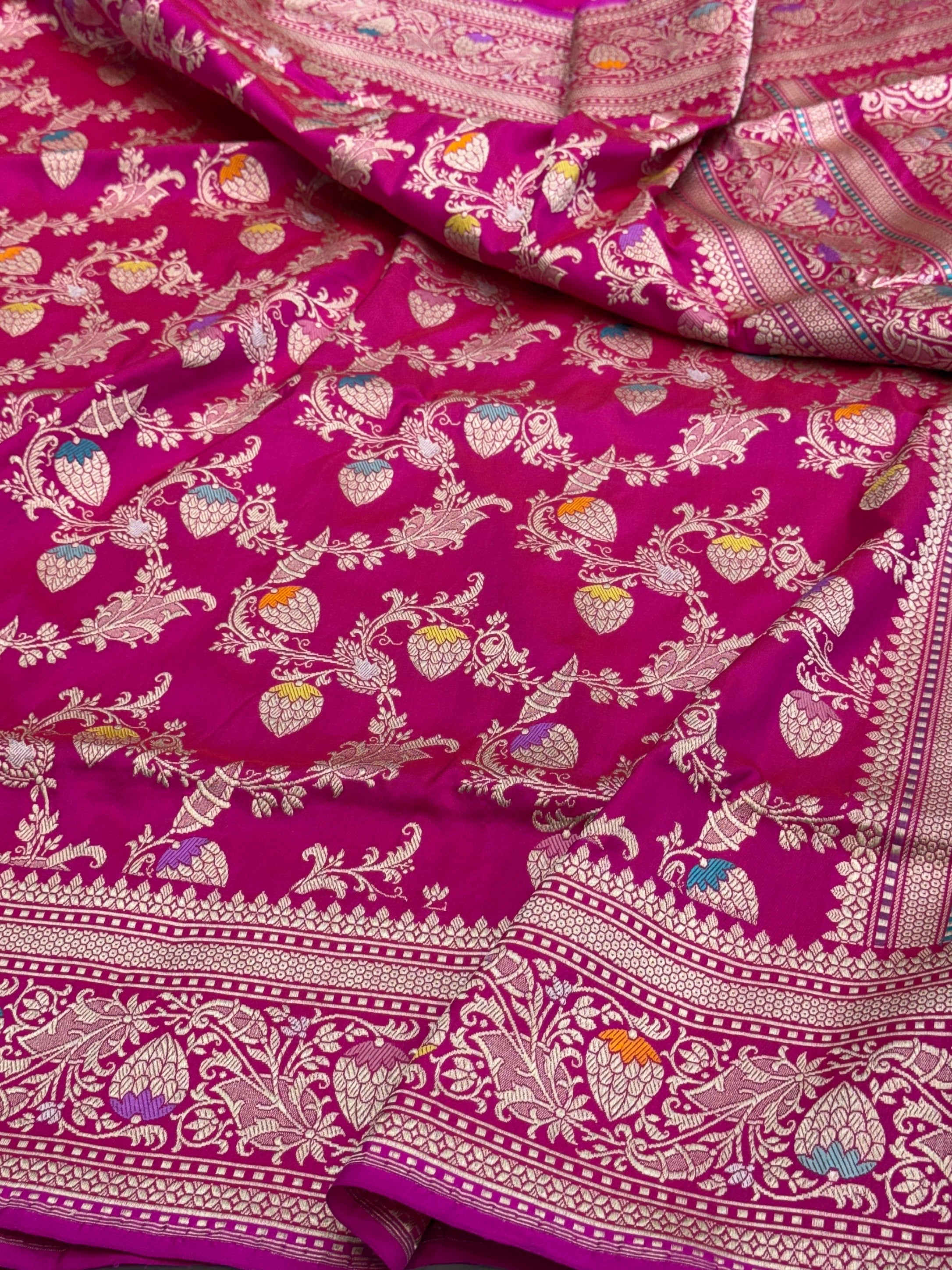 Rani Pink Handwoven Pure Banarasi Silk Saree