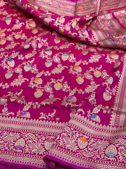 Rani Pink Handwoven Pure Banarasi Silk Saree