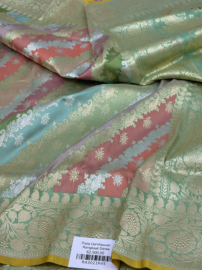 Pista Green Handwoven Pure Banarasi Rangkaat Silk Saree