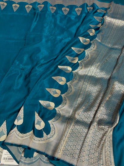 Teal Blue Handwoven Pure Banarasi Mashru Silk Saree