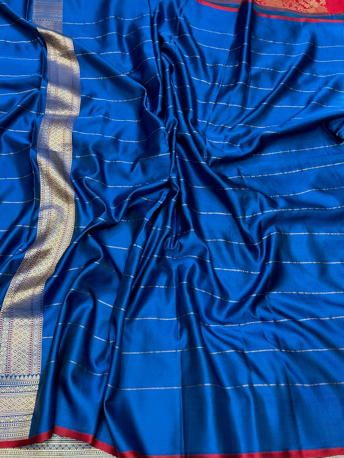Peacock Blue Handwoven Pure Banarasi Satin Silk Saree