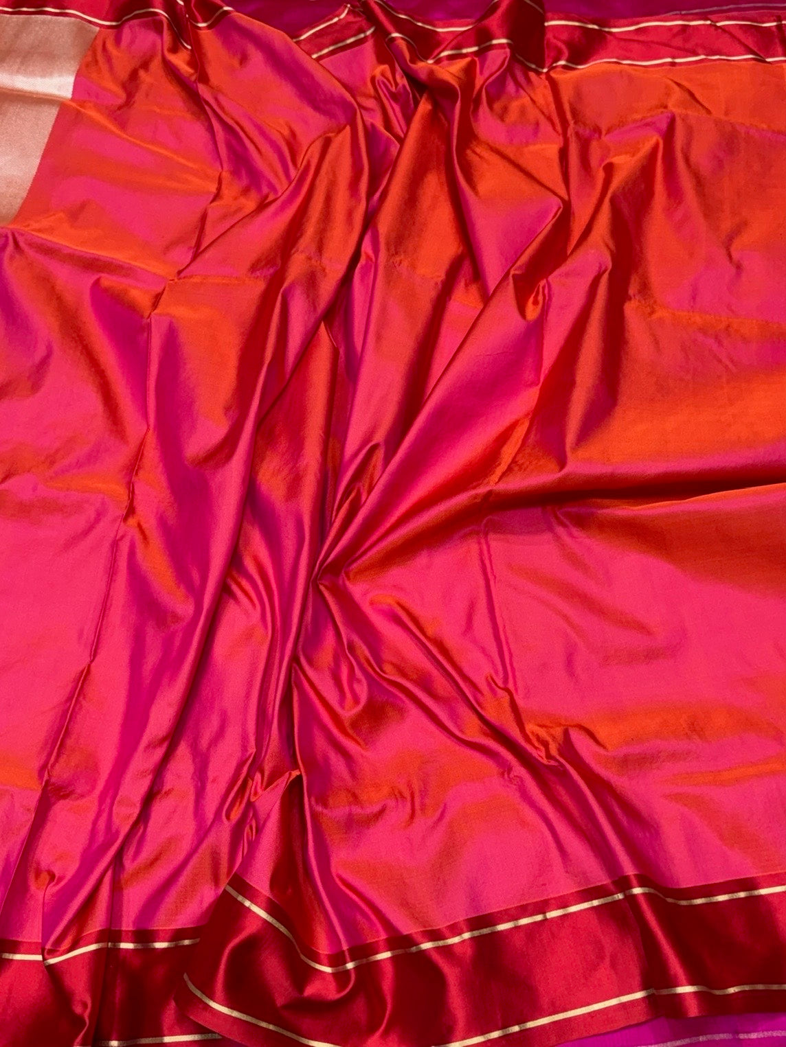 Orangish Pink Handwoven Pure Banarasi Satin Tanchoi Silk Saree