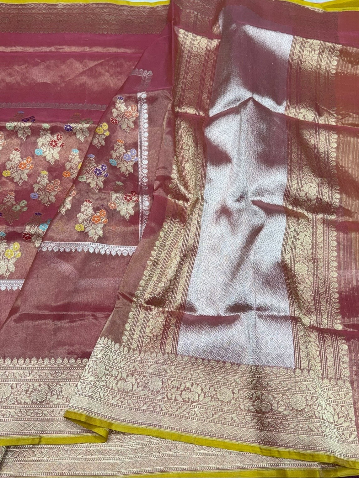 Deep Wine Red Handwoven Pure Banarasi Kora Tissue Saree