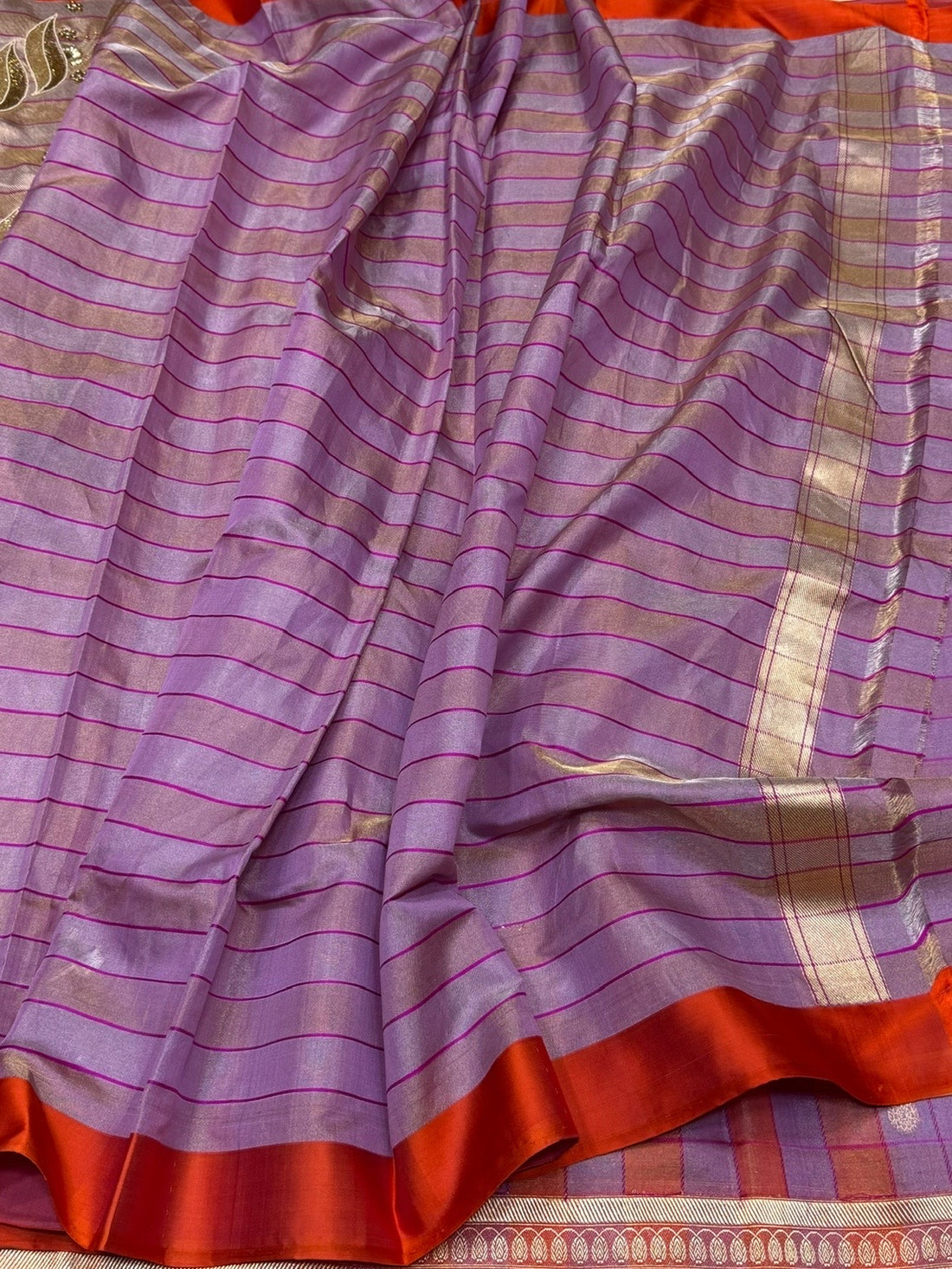 Orange Handwoven Pure Banarasi Ektara Tissue Saree