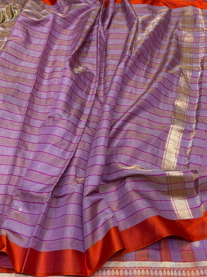 Orange Handwoven Pure Banarasi Ektara Tissue Saree