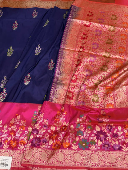 Rani Pink Handwoven Pure Banarasi Silk Saree in Kadwa Weave