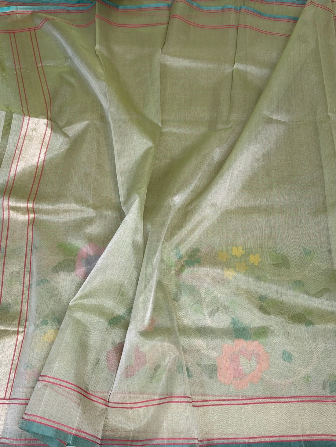 Pista Green Banarasi Pure Kora Tissue Jamdani Saree