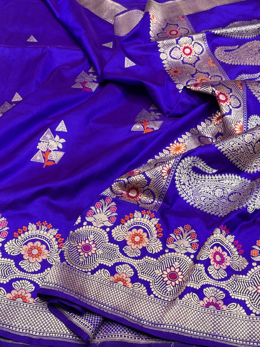 Royal Blue Handwoven Pure Banarasi Silk Saree – Kadwa Katan Mulberry Silk | Authentic Banaras Handloom