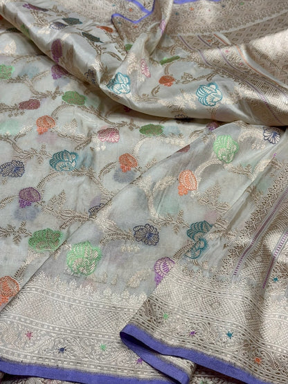 Ivory Handwoven Pure Banarasi Tissue Saree