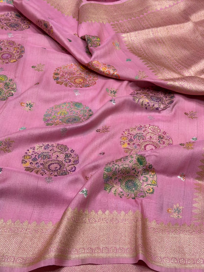 Baby Pink Handwoven Pure Tussar Georgette Saree