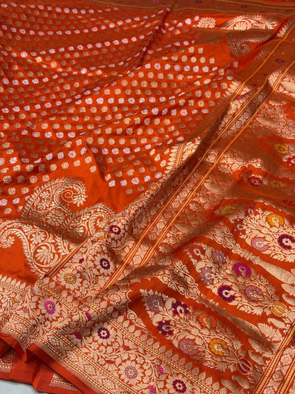 Orange Handwoven Pure Banarasi Silk Saree