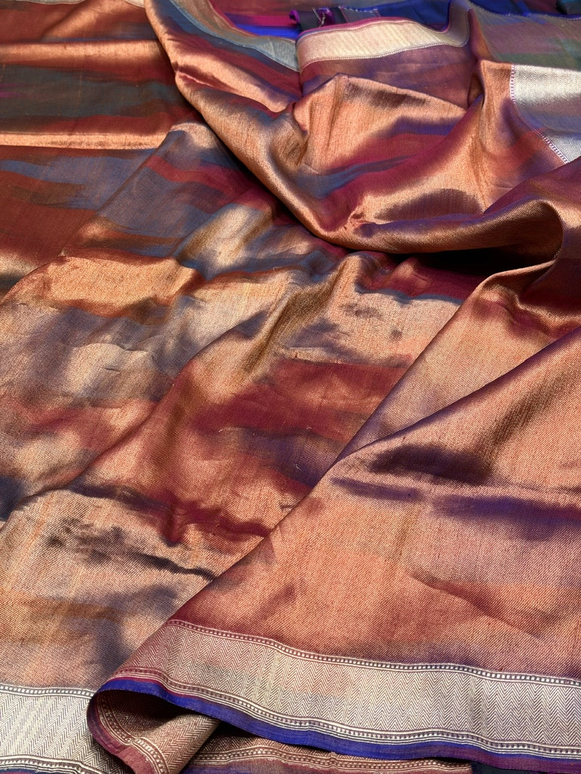 Rainbow Handwoven Pure Banarasi Satin Silk Saree – Authentic Kadwa Weave