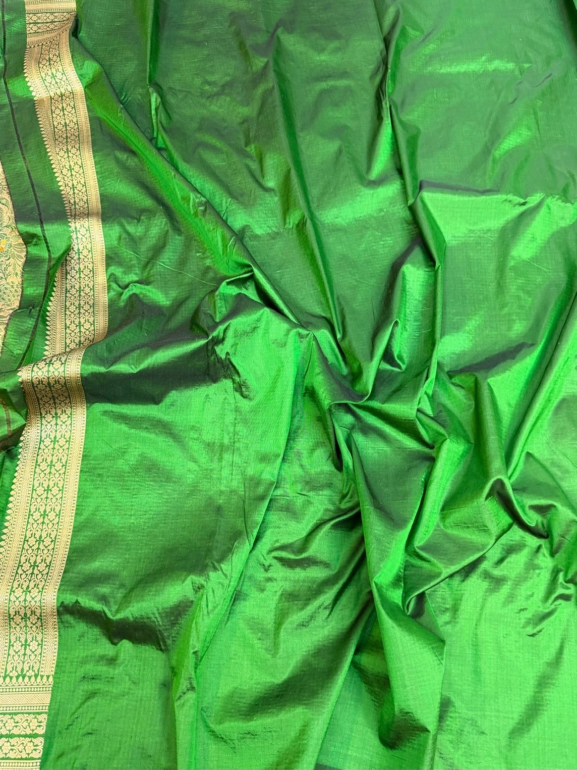 Bottle Green Banarasi Minakari Pure Katan Silk Brocade Saree